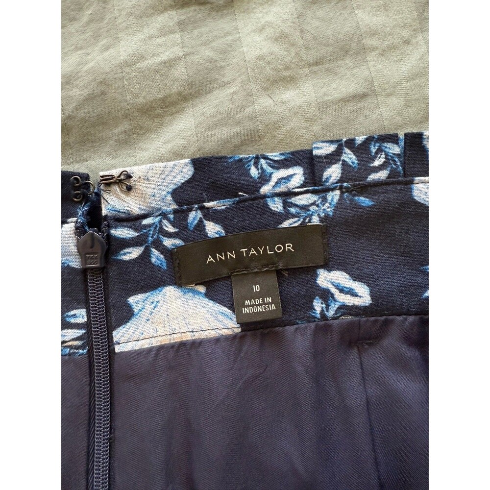 Ann Taylor Skirt 10 Shell Tile Linen Blend Paperbag Seashell Sea Beach Blue - Picture 6 of 6